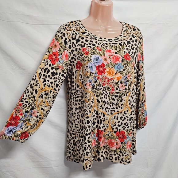 Johnny Was Cheetah Puff Sleeve Top Blouse Women Size S Floral - Picture 14 of 14